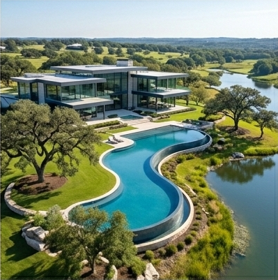 casa de campo moderna con alberca